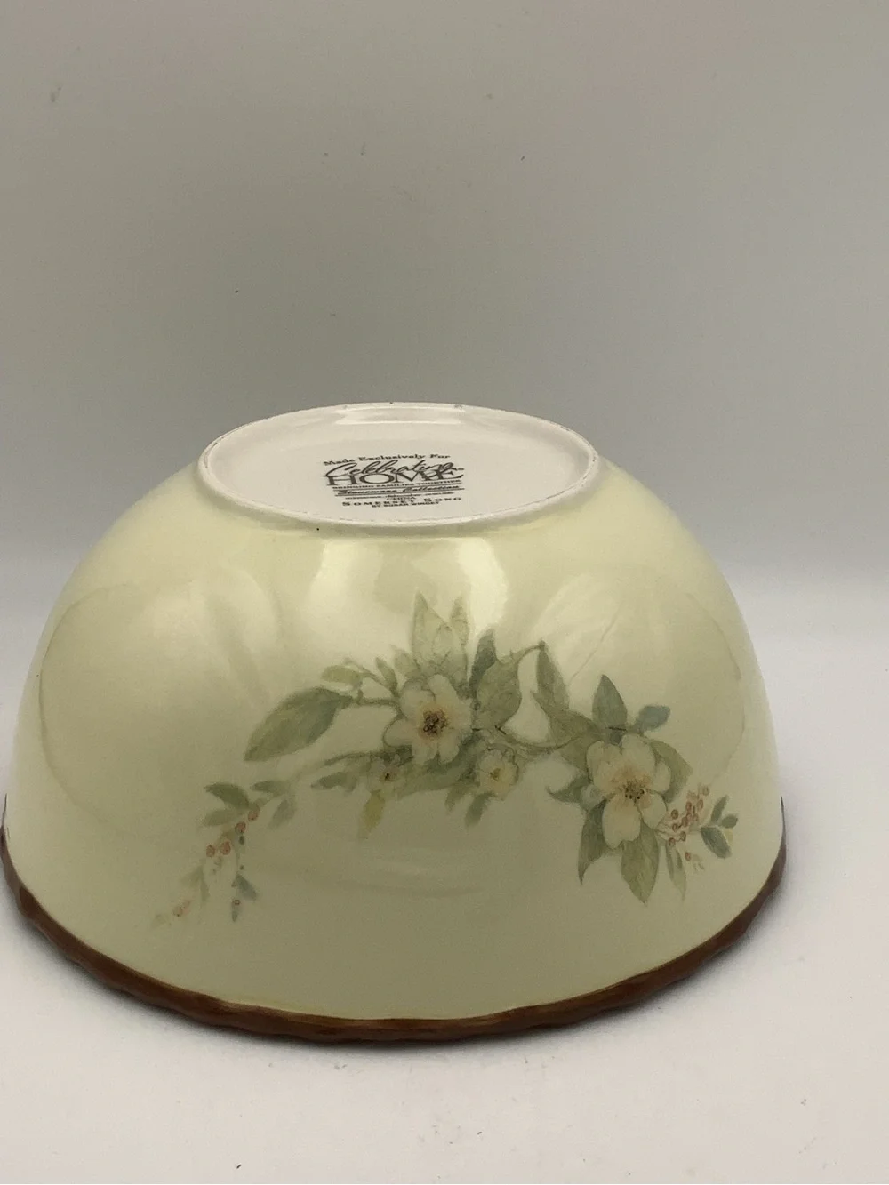 Cream Stoneware Bowl with Brown Twig Rim and Bird Floral Accents